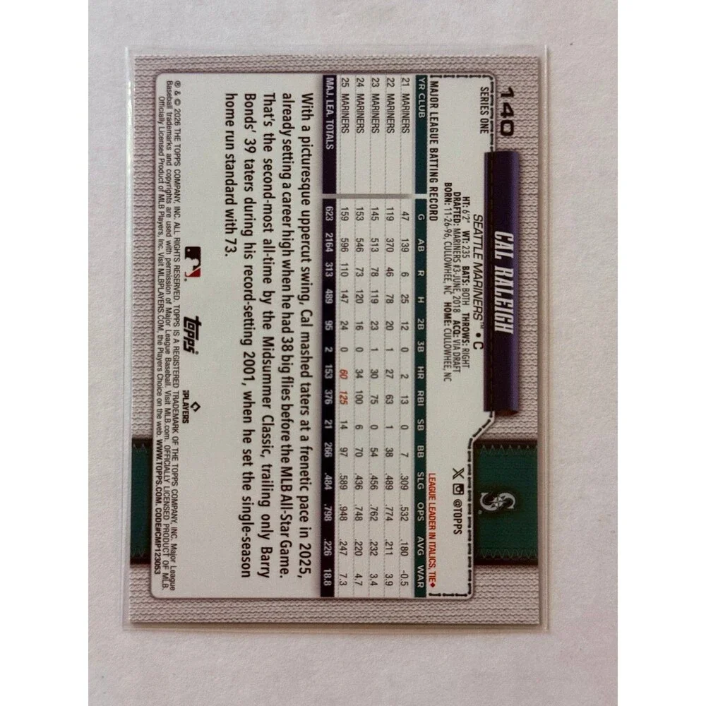 2026 Topps Series 1 Foilboard #140 Cal Raleigh Mariners